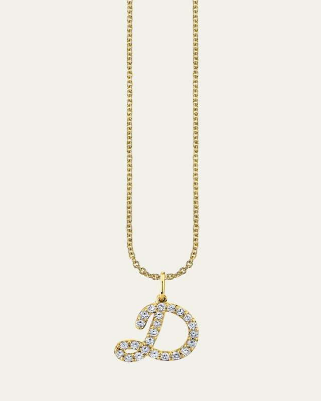 14K Yellow Gold Medium Diamond Pave Script Initial Charm, D